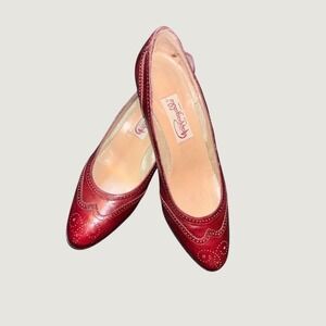 Pappagallo Womens Burgundy Wingtip Brogue Kitten Heel Pumps Vintage 10 steampunk